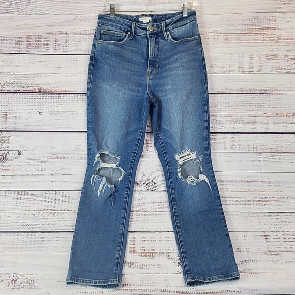 Good American High Rise Ripped Knee Jeans Straight Leg Gorpcore Grunge 6 (28) - Picture 2 of 12